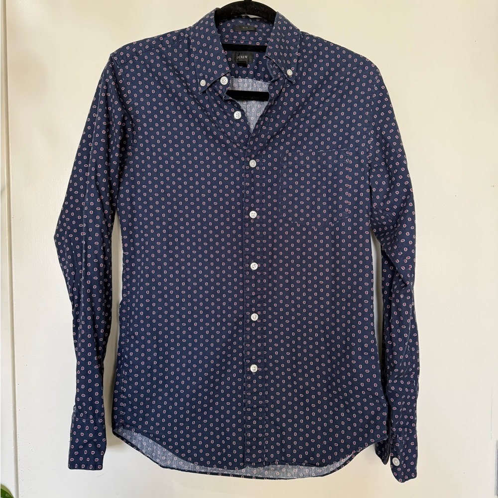 J. Crew Navy and White Patterned Button Down Shirt